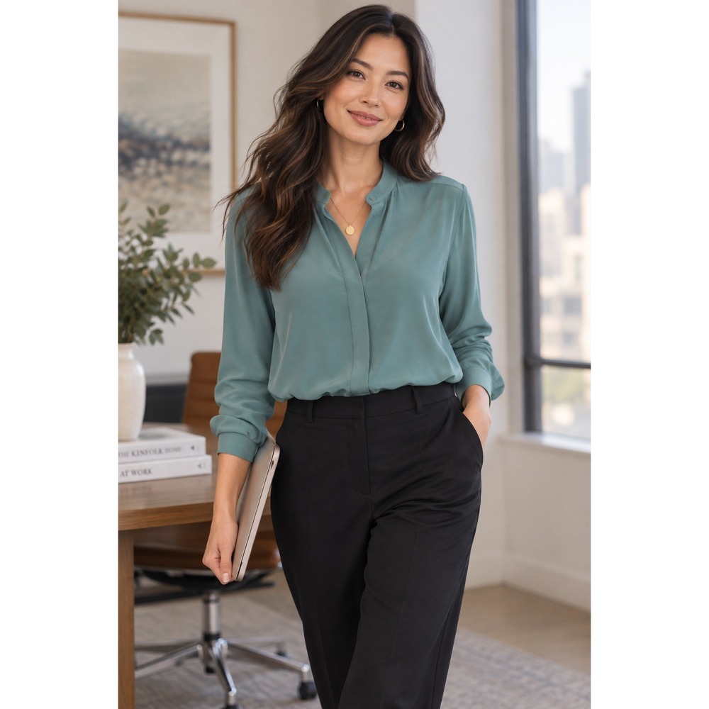 Everlane 100% Silk Long Sleeve Button Down Shirt Sage Green Small